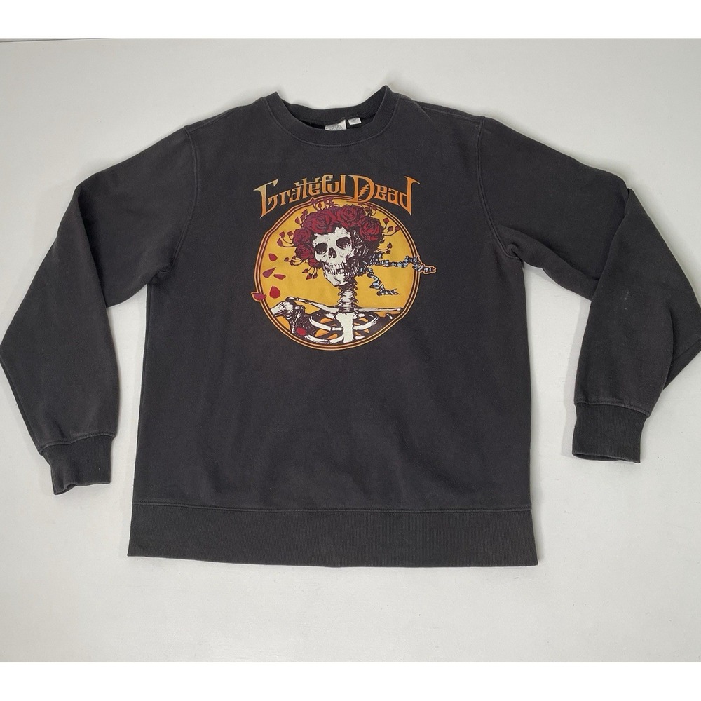 Grateful Dead Bertha Skull and Roses Pullover Sweater Size Small Gray